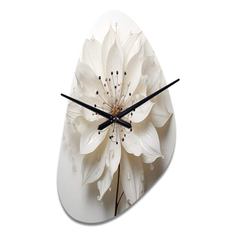 Blossoming Beauty In Minimalism Beauty I - Fall Shape Large White Wall Clock Sculpture, Medium