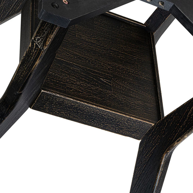 L'ensemble de table de salle à manger 7 pièces comprend une table ronde avec piédestal et 6 chaises rembourrées en tissu bleu marine en polyester, noir sablé