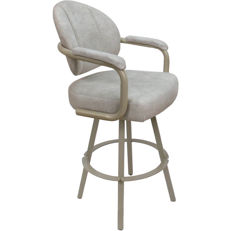 Tabouret de bar pivotant en métal Leandra, Mélange de polyester crème / cadre beige