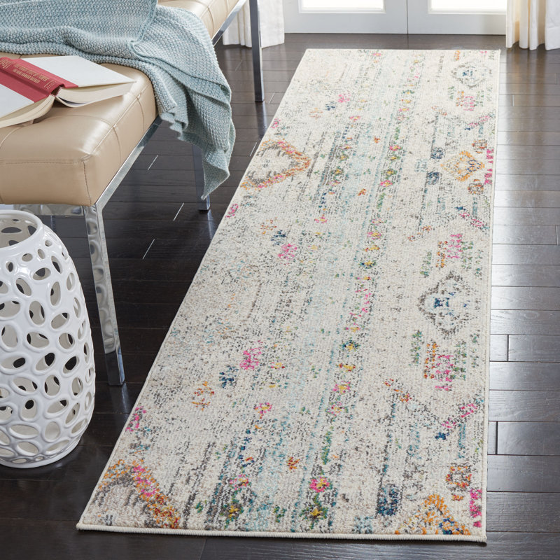 Tapis gris / bleu Felty Ikat, Tapis de couloir 2 pi 2 po x 8 pi
