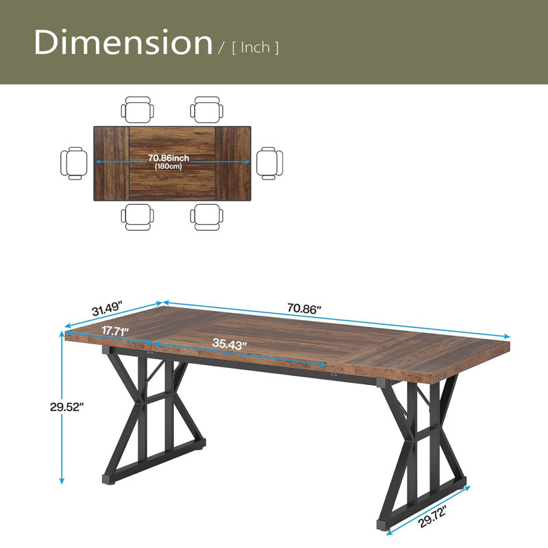 Kitchen Table,Rustic Dining Table,Modern Conference Table, Brown, Black