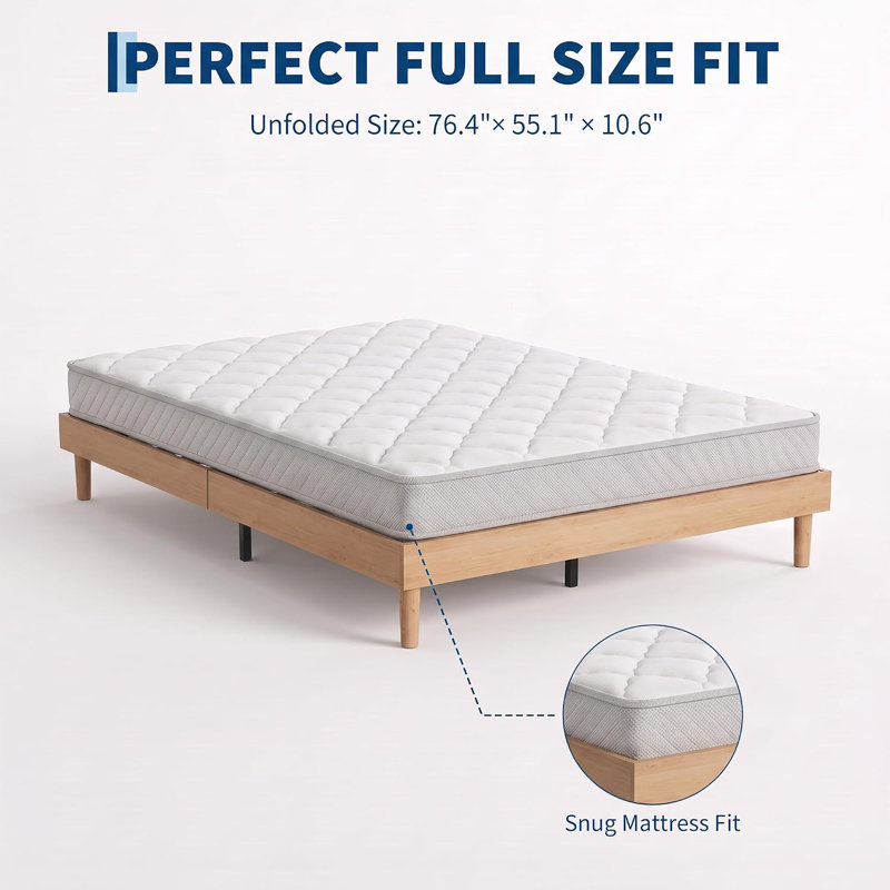 Cadre de lit plateforme en bois avec lattes, sans sommier, robuste, capacité de charge de 363 kg (800 lb)., Double, Naturel