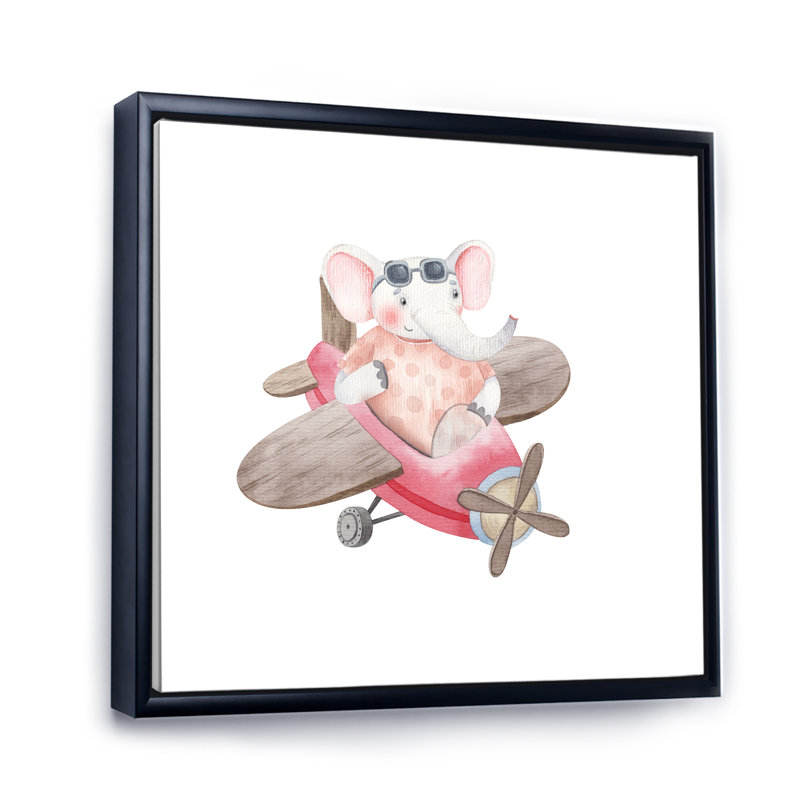Mignon enfants éléphant volant, L 16 po x H 16 po x P 1 po, Cadre flottant noir