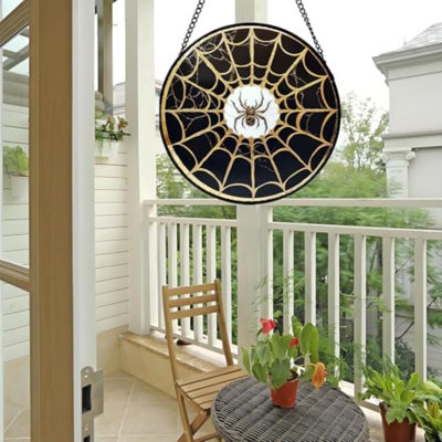 Vitrail suspendu - fenêtre noire en araignée Suncatcher pour porte terrasse jardin Home Halloween Sun Catcher cadeaux d'anniversaire de Noël pour les amoureux femmes hommes papa maman Nana 15 po