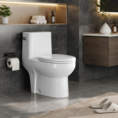 Round White One-Piece Toilet with Side Flush Handle & Soft Close Seat