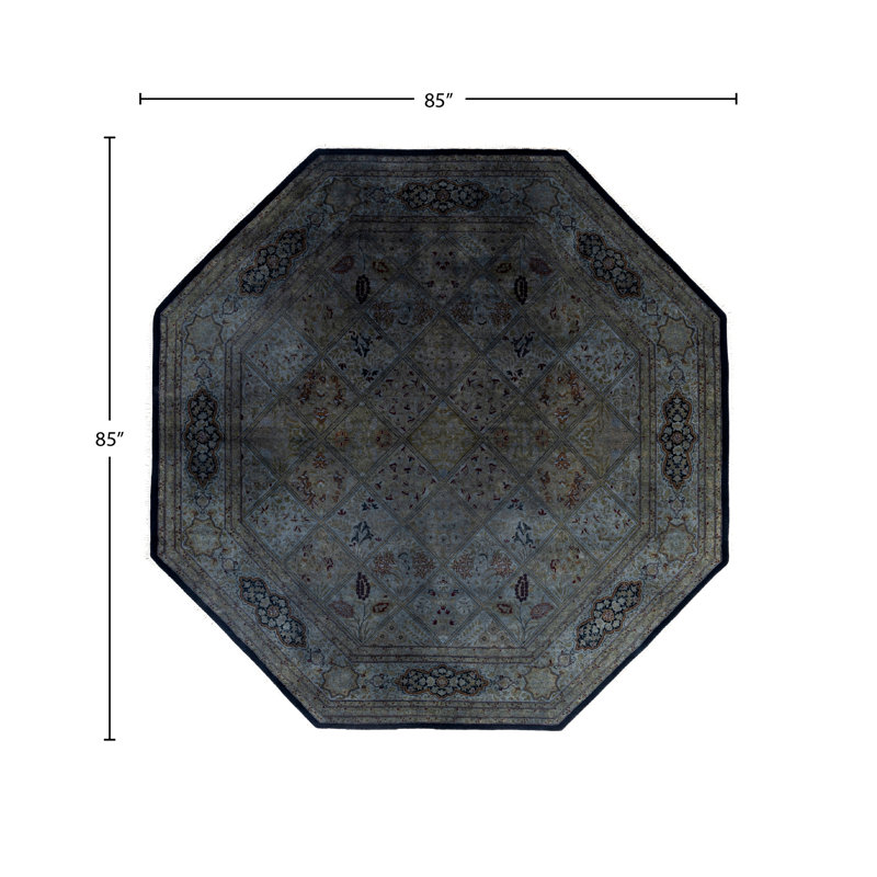 Tapis octogonal noué à la main de conception unique Rachal - gris, 7 pi 1 po x 7 pi 1 po