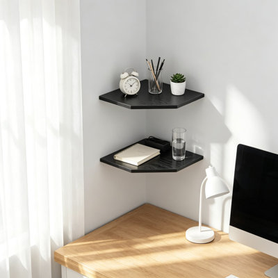 Tablettes d'angle murales avec trou en fil métallique, étagère suspendue en bois à 2 niveaux pour rangement mural, pour boîte de câbles pour haut-parleurs, ensemble de 4