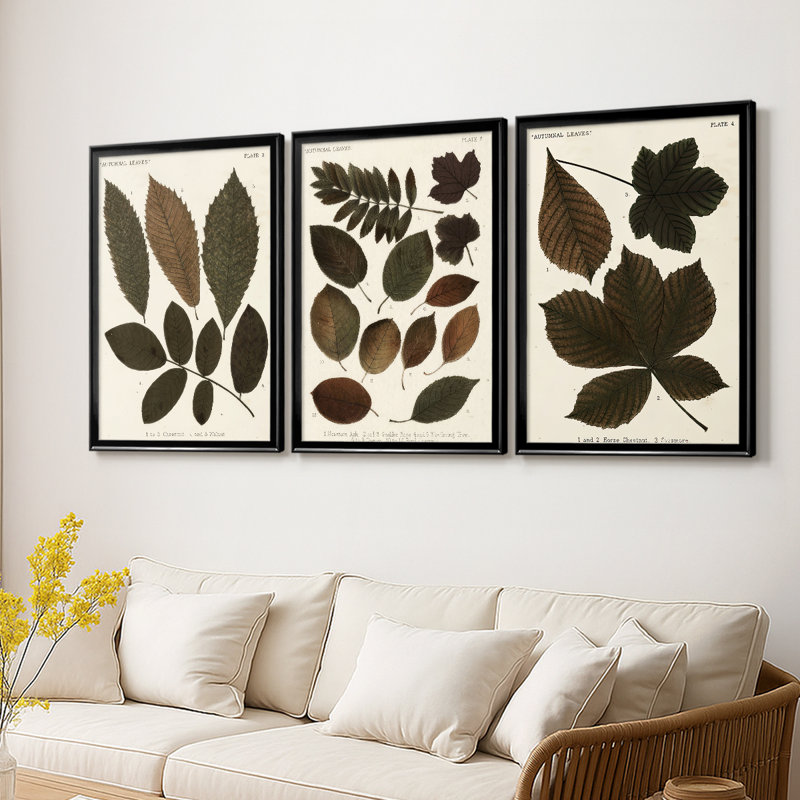 Autumnal Leaves I - Toile tendue avec châssis sur mesure - 3 pièces, H 27 po x l 39 po, Noir