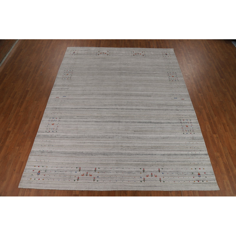 Silver Gray Striped Gabbeh Oriental Area Rug