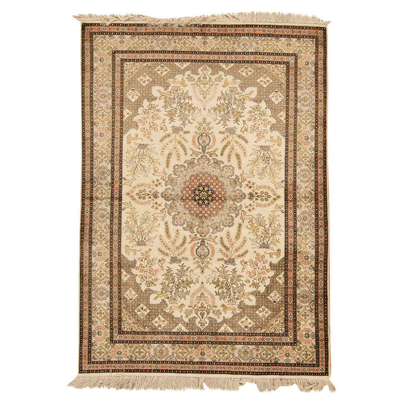 Tapis ivoire / bleu clair / gris noué à la main de haute qualité