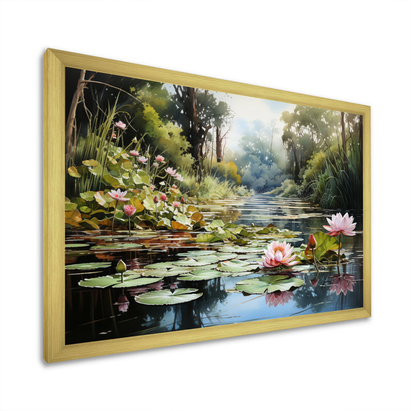 Mandia China Art Jade Lotus I - impression, Encadrement doré, H 30 po x l 40 po x P 1,5 po