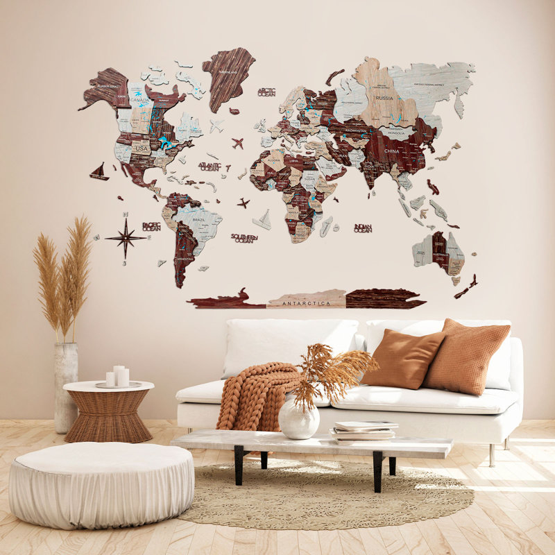 Carte du monde 3D en couleur, art mural, cadeau pour la première maison