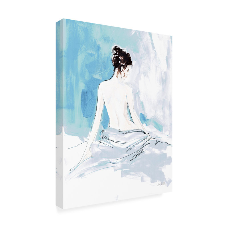Nude I Blue Vertical Canvas Art in Light Blue and White