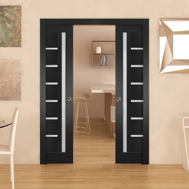 Portes françaises en verre givré Planum, Noir mat, 84 po x 96 po