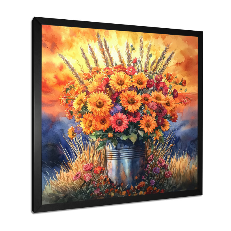 «Sunset Harvest Blooms - Assorted Bouquets», art mural, Reproduction encadrée d'une seule photo, Noir, noir, noir, noir