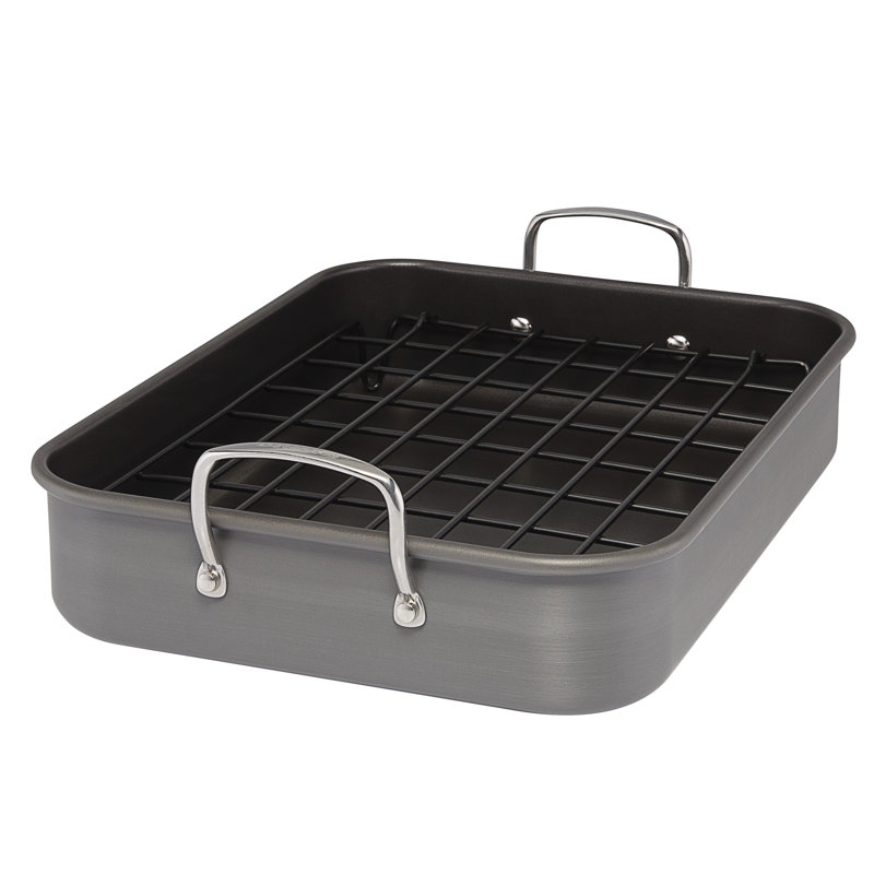 Rachael Ray Hard Anodized Nonstick Roaster/Roasting Pan with Dual-Height Rack, 16 inch x 12 inch