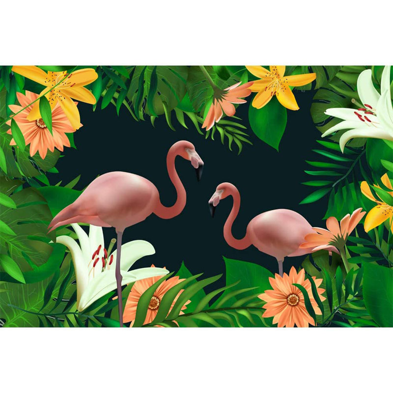 Murale flamant rose et fleurs en fleurs, L 100 po x l 144 po