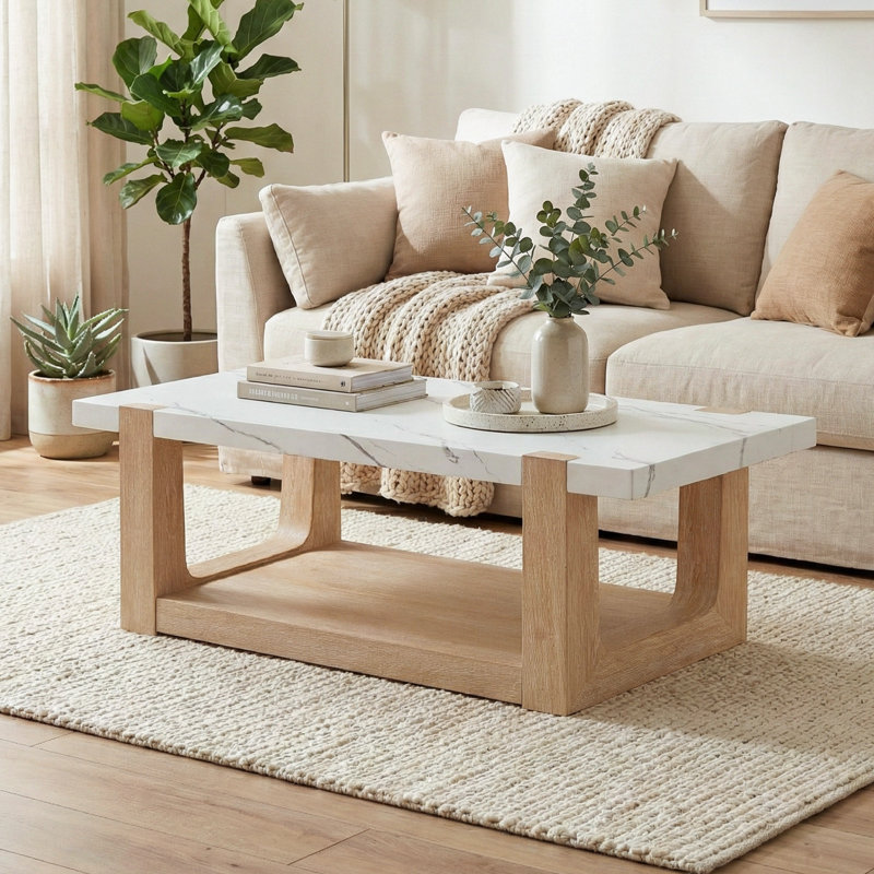 Table basse moderne en bois avec tablette ouverte Niangua, Brun