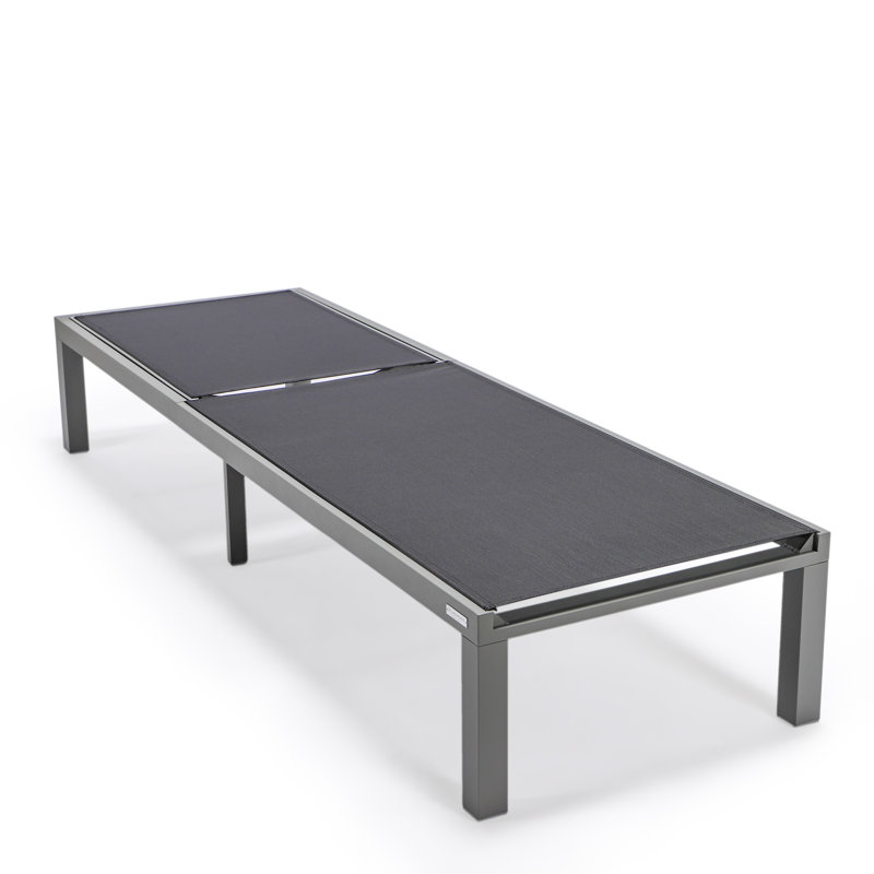 Dueitt Outdoor Aluminum Chaise Lounge Chair with Fire Pit Side Table, Black, Gray