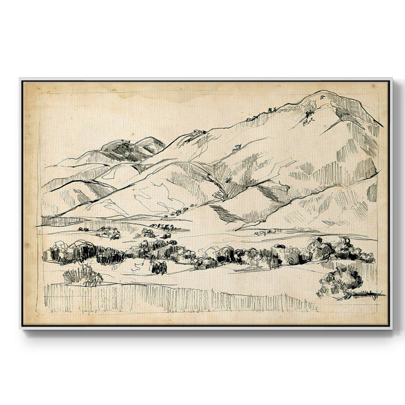 Croquis de montagne I, Pas de tapis, H 17 po x l 25 po x P 2 po, Toile avec cadre blanc