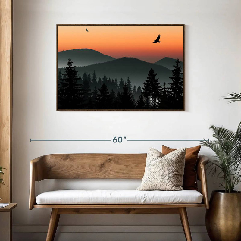 Misty Mountain Eagles, Cadre flottant en noyer, 43 po x 29 po