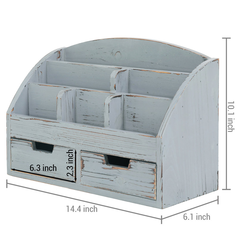 Joakim Wood 6 Compartment Supplies Desk Organiser with Drawers, Grey