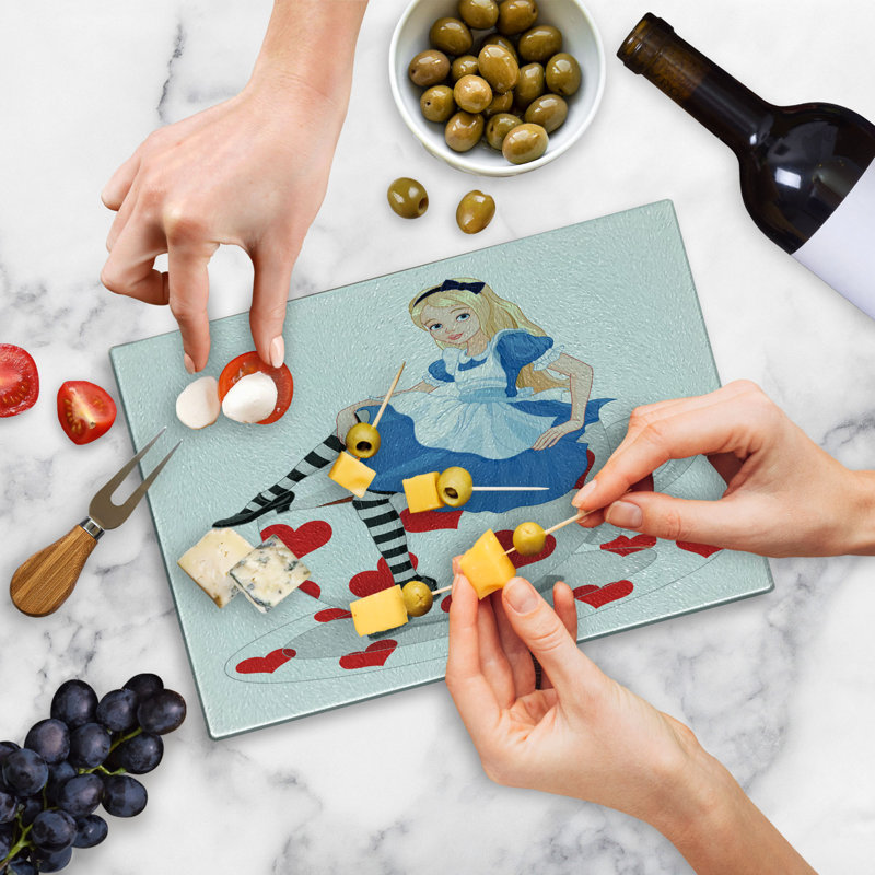 Ambesonne Alice in Wonderland Tempered Glass Cutting Board Lady with Tea Multicolor