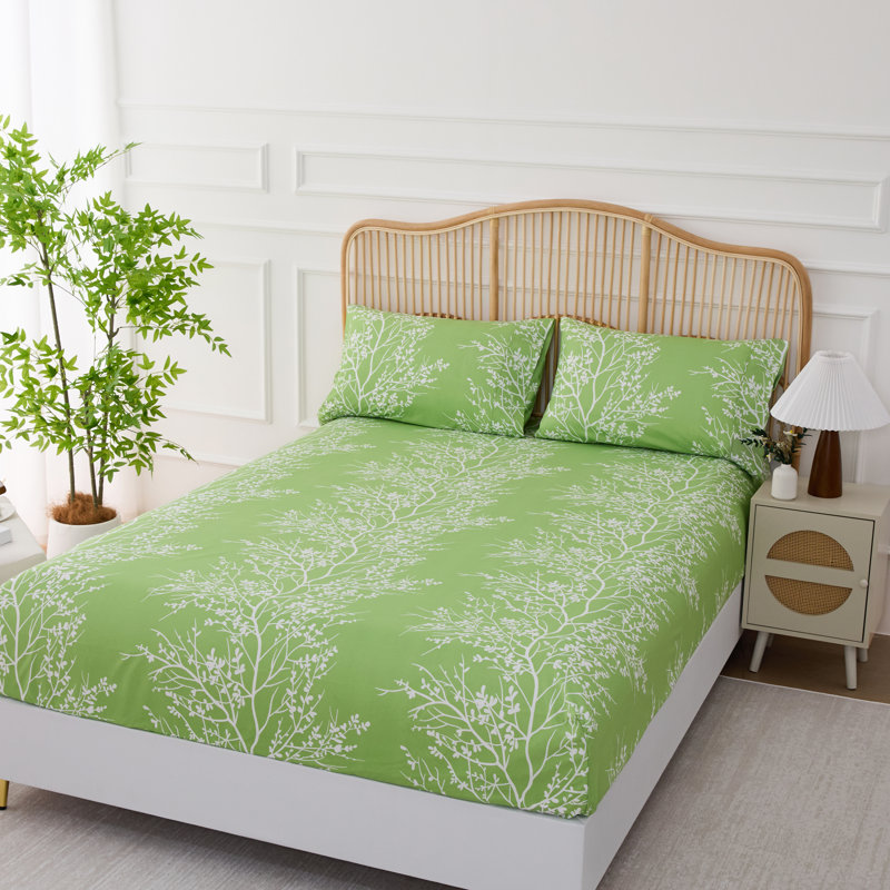 Microfiber Floral Sheet Set, Twin Sheet Set + 1 Fitted Sheet + 1 Pillowcase, Sage