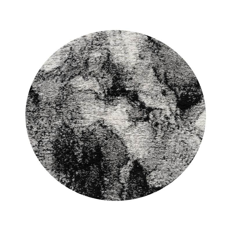 Shag Adrian Grey/Black Rug, Round 5'