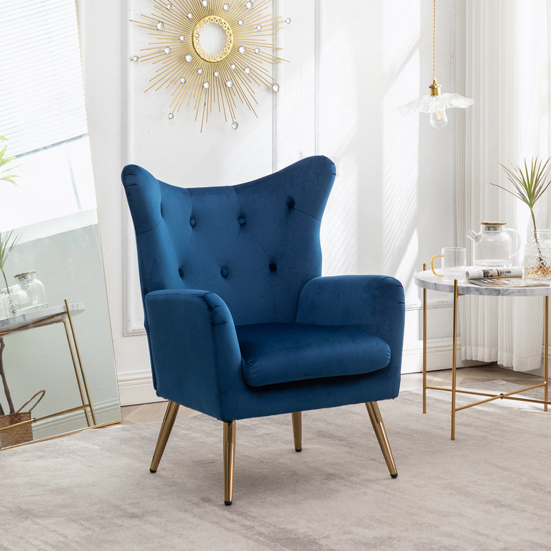 Fauteuil d'appoint à dossier capitonné en velours Sovarol, Bleu