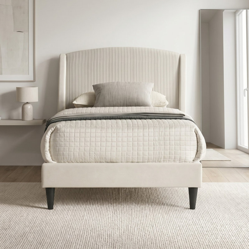 Lit simple tapissier Jolande, Beige, Lit simple