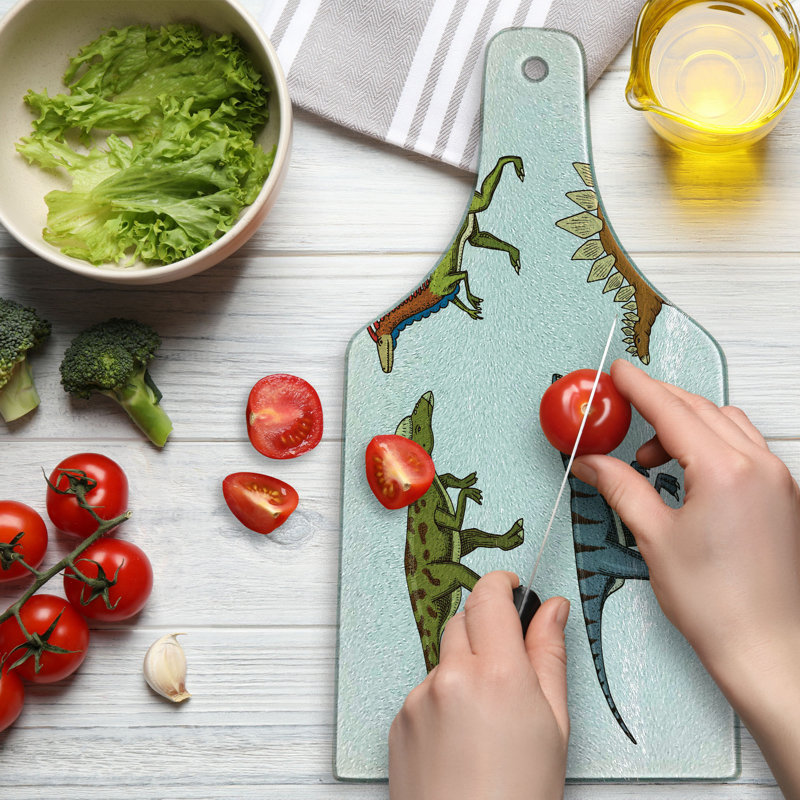 Ambesonne Dinosaur Tempered Glass Cutting Board Reptile Fossils Animals Multicolor