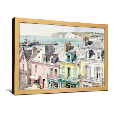 Scène d'aquarelle de ville côtière