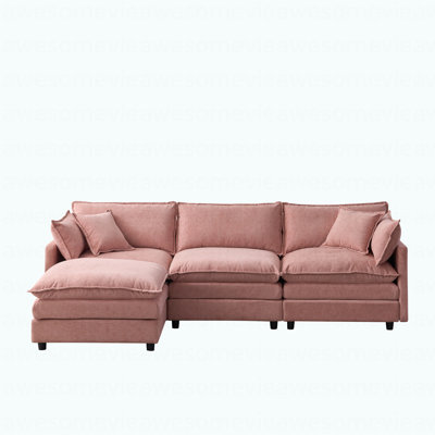 105" Modular Sectional Couch,Upholstered Soft Chenille Fabric Sofa,3 Seater With Ottoman L Shape Sofa Pink