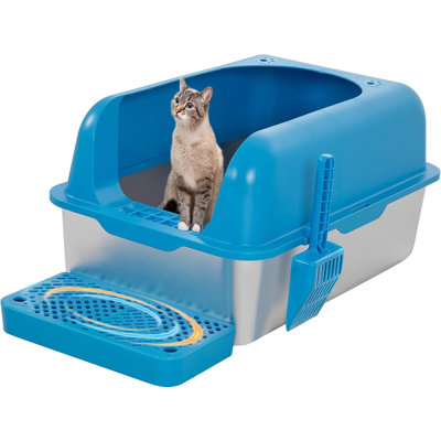 Cat Litter Box Extra Large Metal Litter Pan Tray For Big Cats With High Sided Enclosure, Xl Stainless Steel  （set of 2）