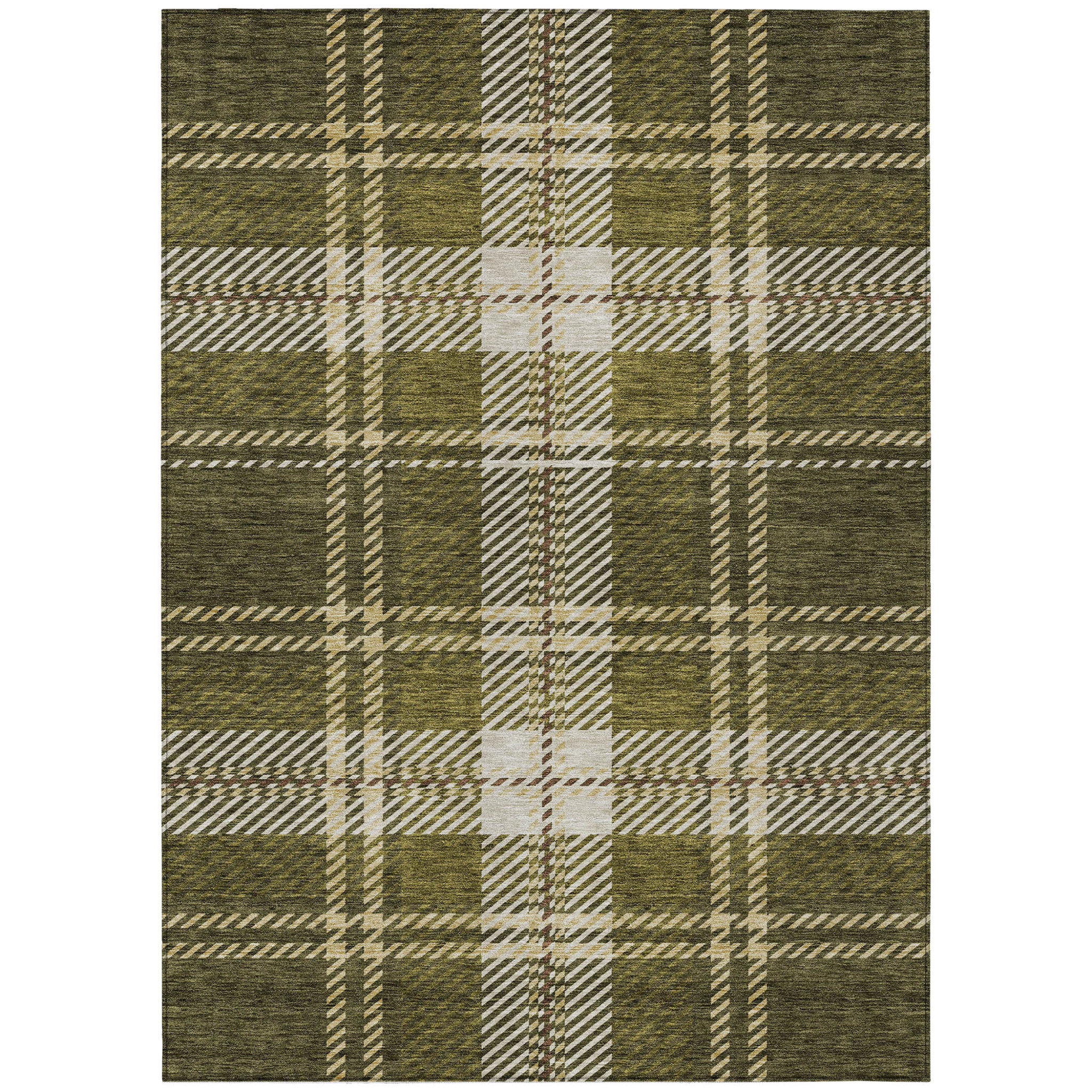 HomeRoots 10' X 14' Olive Green Plaid Washable Indoor Outdoor Area Rug ...