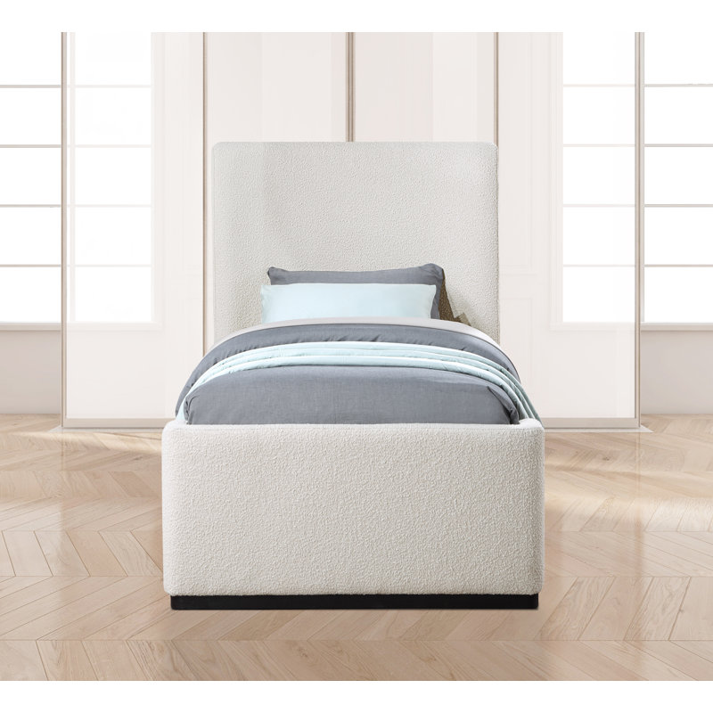 Oliver Boucle Fabric Queen Bed, Cream Boucle Fabric, Twin