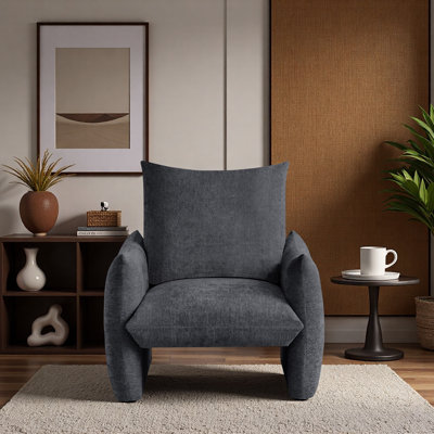 Modern Chenille Accent Chair, 34.3" Oversized Single Sofa Armchair with Plush Cushion, Soft Upholstered Reading Chair for Living Room, Small Space, Be
