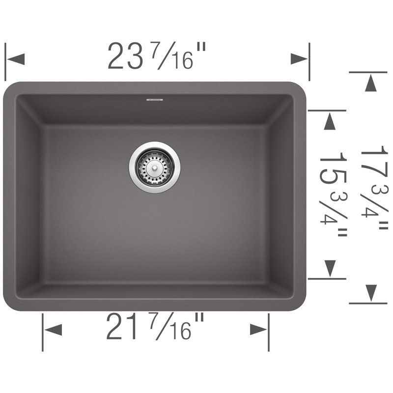 Precis SILGRANIT 24" Single Bowl Undermount Kitchen Sink, Cinder