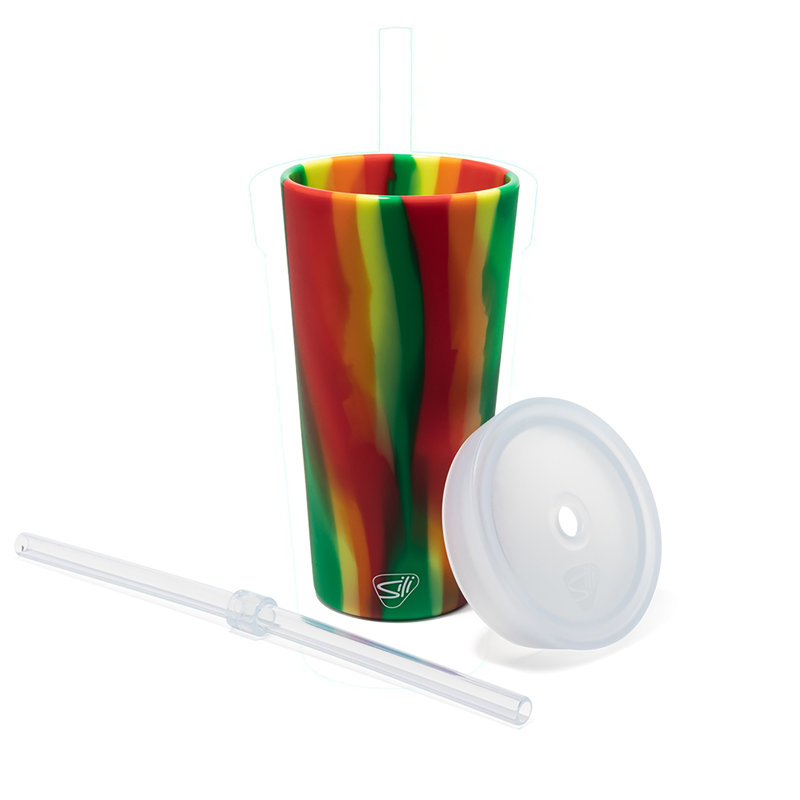 Silipint: Straw Tumber 22 oz: paquet de 2 - souci et hibiscus - tasse de voyage en silcone avec couvercle, incassable
