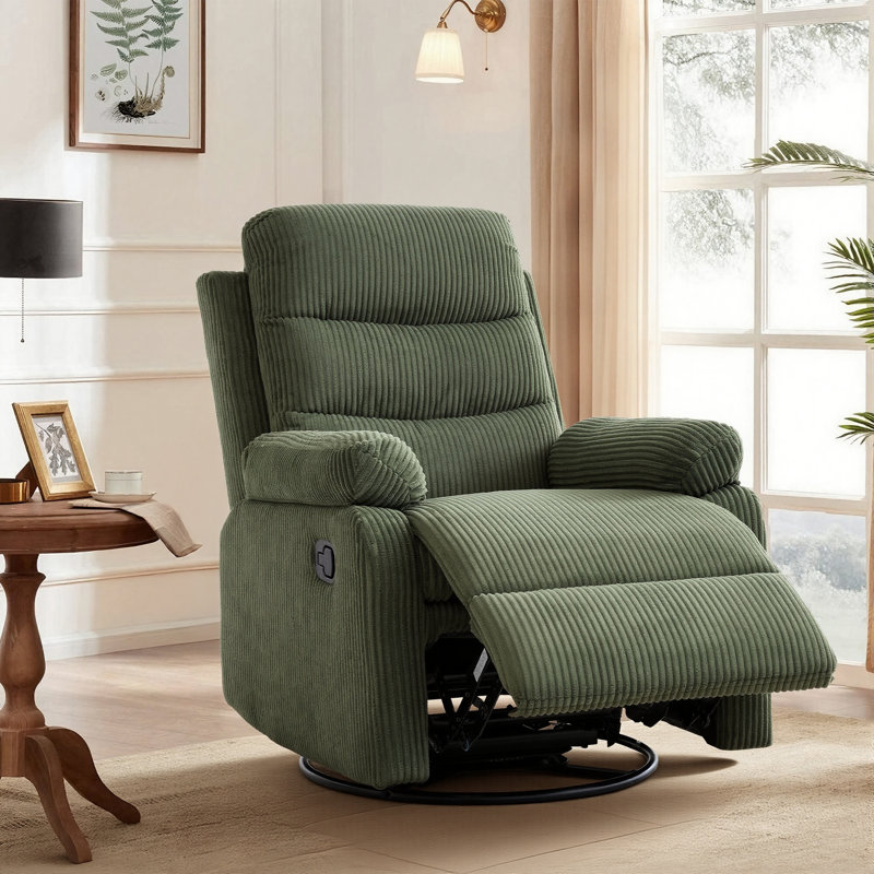 Multiple Colors Corduroy 360° Swivel Glider Recliner Chair For Any Room, Green