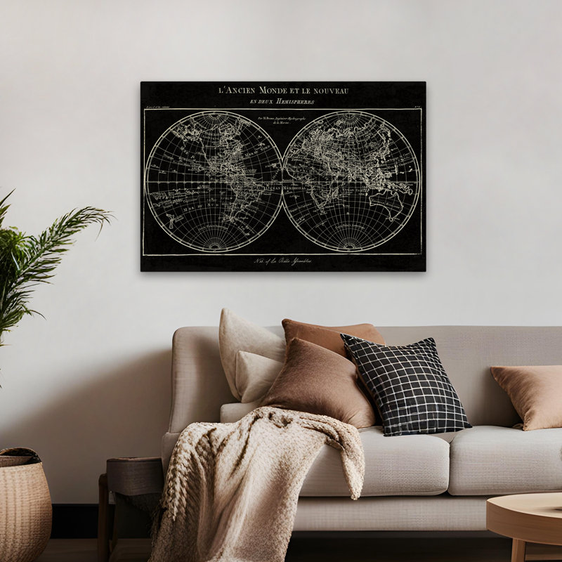 Carte du monde, plan français, globe blanc, H 48 po x l 32 po