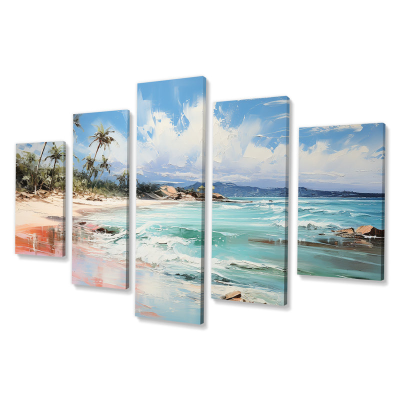 «Green Tropical Beach Escape III - Coastal Tropical Multipanel», ensemble d'art mural