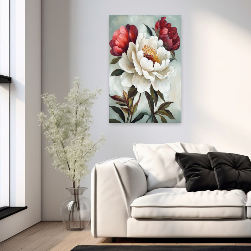 Art contemporain, art abstrait, romantique, pivoine, nature, printemps, H 36 po x l 24 po