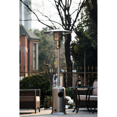Chauffe-terrasse extérieur au gaz 47 000 avec roues portatives, chauffe-eau extérieur debout de 88 pouces, brûleur en acier inoxydable, pour l'apparence de restaurant à finition noire commerciale