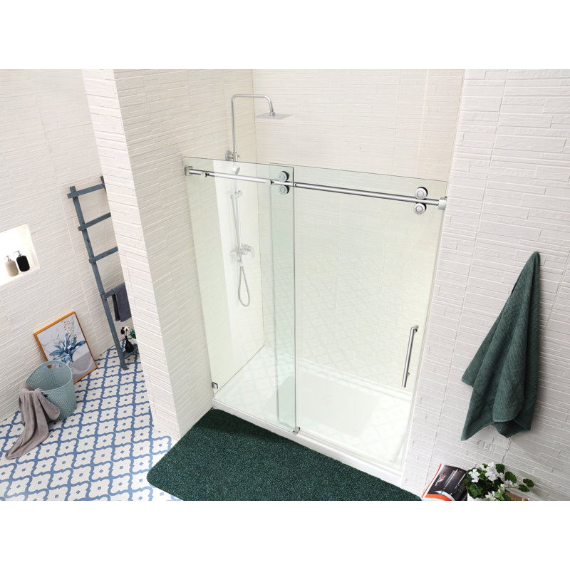 56"-60" W x 76" H Frameless Single Sliding Shower Door, Chrome