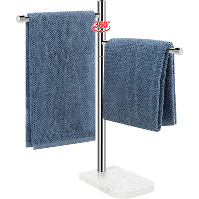 F-Shape Hand Towel Holder With Marble Base, Stainless Steel Swivel Towel Rack For Bathroom And Kitchen Countertop, Space-Saving Design With Non-Slip Pads
