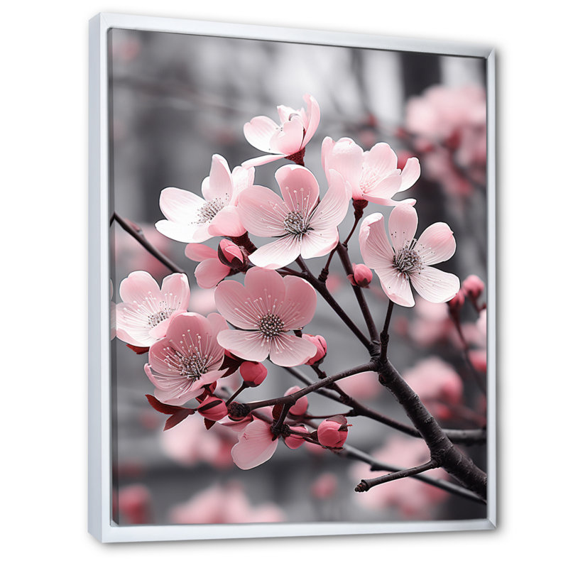 Champ photo rose et gris Dogwood, H 20 po x l 12 po x P 1 po, Cadre flottant blanc