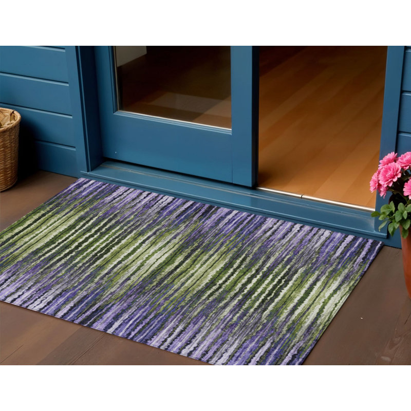 3' X 5' Purple Lilac And Lavender Striped Washable Indoor Outdoor Area Rug