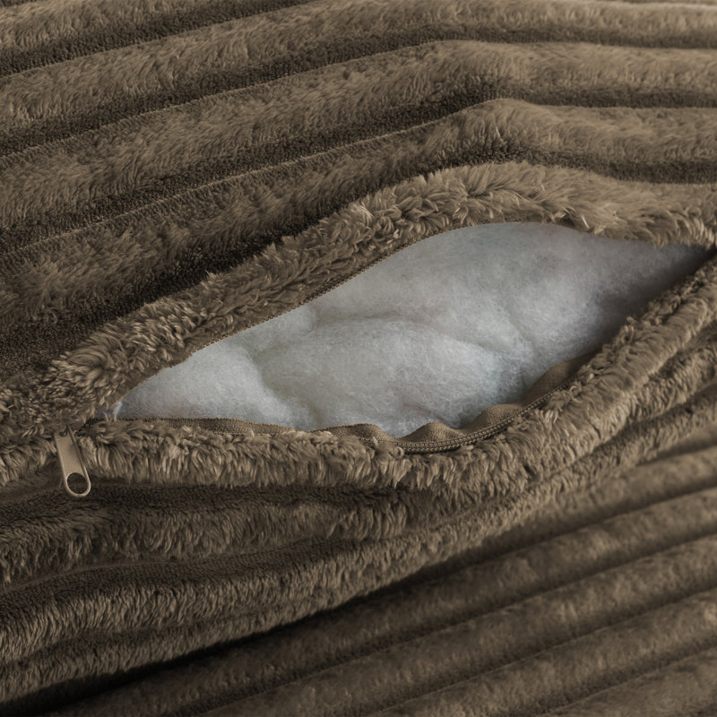 Upholstered Faux Rabbit Fur Flannel Modular Oversized Sleeper Sofa with Pillows No Assembly Required, Light Brown